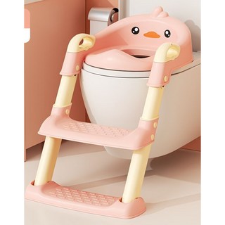 兒童馬桶坐便器，樓梯式男孩女孩寶寶階梯摺疊架墊蓋坐便圈, 黃色,旗艦【全PU軟墊】冬暖夏涼-坐感更舒適