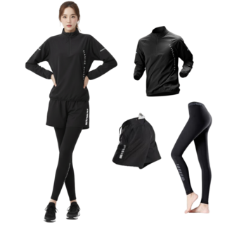 BYMSPORT 여성 런닝복 스포츠웨어 상하 운동복 세트 (긴팔+포켓반바지+긴레깅스)