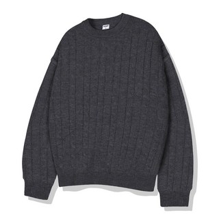 [쿠마르] 심플 라운드넥 꽈배기 케이블 니트_차콜 [ULZK_3003]