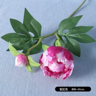 歐式迷你2頭仿真牡丹花婚慶家居軟裝插花絹花擺放花藝仿真芍藥, 1件, 紫紅:1個