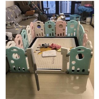 貝拉熊 圍欄 （遊戲墊厚4公分要加購）兒童護欄 遊戲圍欄 安全防護圍欄, 1個, 貝拉熊14+2 （繽紛）, 粉白藍