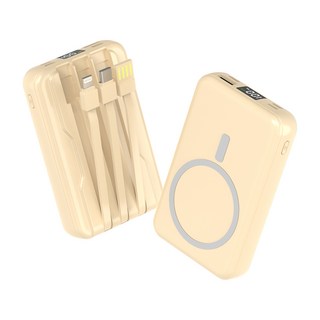 대용량 맥세이프 호환 보조배터리 20000mAh 무선충전 케이블 일체형 LCD 잔량표시, 옐로우, 1개