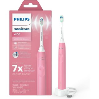 PHILIPS Sonicare 4100 聲波電動牙刷，雙重模式，壓力感應，有效清潔牙菌斑，呵護牙齦健康, 粉紅, 1個