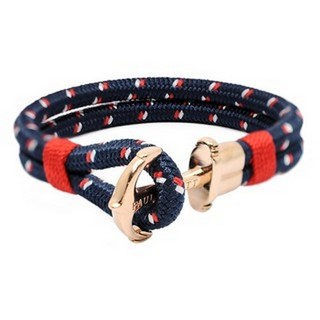 PAUL HEWITT PHREP革編織船錨手環/錶帶/繩結系列 (多款可選)德國出品, 1個, 深藍色紅白點尼龍 玫瑰金船錨-M
