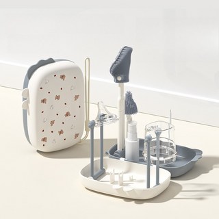 베베어스 오엔리빙 유아용 휴대용 젖병 건조대 + 세척솔 세트, 다크그레이