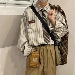 復古條紋長袖垂感襯衫 日系寬鬆休閒情侶款 男女皆宜 高CP值