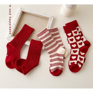콩지키즈 유아동 레드하트 양말세트 3켤레 어린이 키즈 베이비 아기 여아 남아 주니어 크리스마스 초등학생