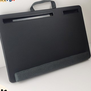 皮革膝上桌懶人桌筆記本平板手機桌，便攜易帶小方桌，手機單卡槽, D24-淺灰PU,55*35*7.5厘米