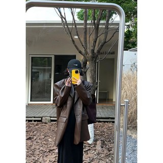 韓版美式復古高級感皮西裝外套 2026春秋新款時尚黑色皮衣女