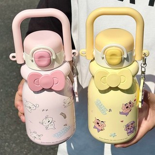 蜡笔小新兒童水壺 保溫杯 316不鏽鋼高顏值拎拎壺 可愛卡通吸管杯, 紫色 600ml,單杯, 1個