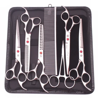 개손질 가위 일본 스테인레스 6.5 인치7인치 애완 동물 미용 핑크 곡선 얇은 세트 빗 Z3003, 01 Set, 08 Z3003 Yin 7P