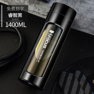 熱銷 防摔 玻璃 水杯 男 夏季 超大容量 雙層 隔熱 便攜 大號 2000 泡茶 杯子 1000ML, 1個, 睿智黑1400ML【雙層防摔+加厚防爆】