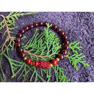 畫意坊 貔貅紅石榴石手鍊：天然石榴石，硃砂，開運招財避邪，女性必備