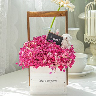 라운드오프 소나무로 만든 시들지 않는 LED 안개꽃바구니, 우드 핑크, 1개