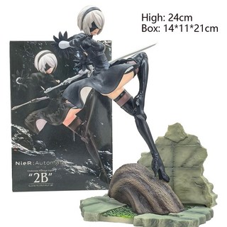 Yorha 그림 NieR Automata 2B No.2 Tpye B 애니메이션 피규어 디럭스 24cm PVC 모델 액션 입상 컬렉션 장식, 03 With Box