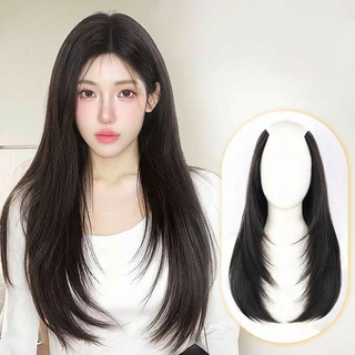 헤어 익스텐션 원피스 V컬 하이 레이어드 가발 일체형 긴머리 솜털처럼 가벼운 무형 증모량 접착 패치 45/60cm, 1개, 검갈색45cm