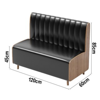 咖啡廳卡座沙發組合，120x60x85cm，黑色PU皮革，實木外觀, 卡座沙發1.2