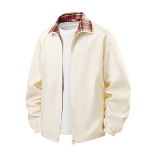 格子拼接棒球領夾克 春季新款 寬松休閑中青年外套