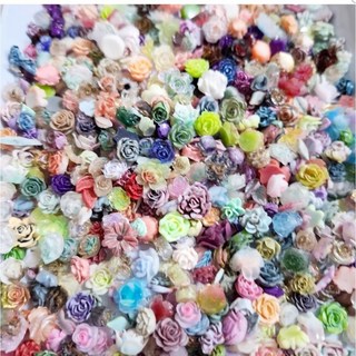 混色DIY美甲飾品，200入混花，附贈小葉子及珍珠, 1個, 大小混花 200入,1, 大小混花