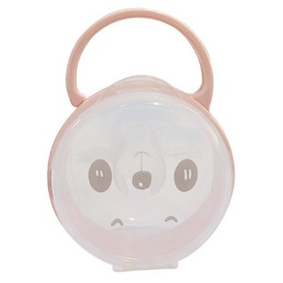 熊貓奶嘴盒 寶寶奶嘴收納盒 嬰兒奶嘴防塵盒 透明可視 帶提手, 熊貓奶嘴盒-粉色, 1個
