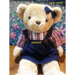 泰迪熊專賣店正版泰迪熊【TEDDY HOUSE泰迪熊】紅格牛仔泰迪(女)(大) 正牌泰迪熊附許願卡, 1個, 棕色, 55cm