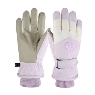 滑雪手套 男女秋冬季防風防潑水戶外騎行摩托車加絨加厚保暖手套, 升級直指紫色(女款)