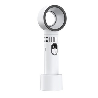 디지털 디스플레이 핸드헬드 USB 충전식 무날개 휴대용 소형 선풍기, 흰색