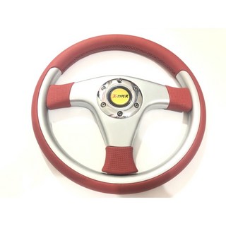 Max魔力生活家 TYPE R高質感銀紅色賽車方向盤 330MM 三幅式 賽車遊戲方向盤, 1個