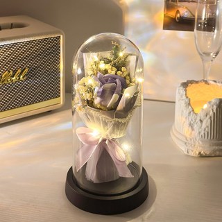 루카스 LED유리돔 기념일선물 장미꽃다발 무드등, 퍼플