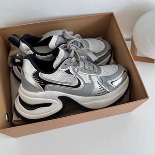 銀色老爹鞋女 美拉德 韓系女鞋 厚底鞋 增高5公分 爆款 厚底運動鞋 新款 網面休閒鞋