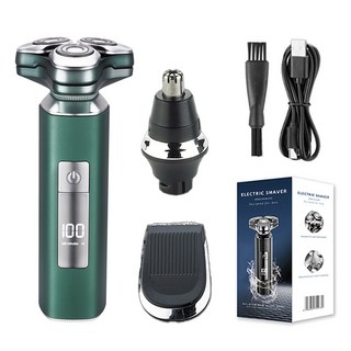 Schtus 전기면도기 IPX7 완벽방수 3in1 면도기 세트 코털 트리머 구렛나루정리 C타입충전식 KS0273, 다크그린