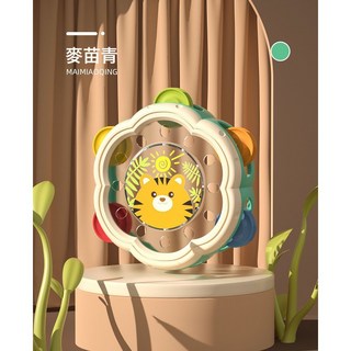 DFMEI 兒童手拍鼓嬰幼兒打擊樂器拍拍鼓寶寶益智早教手搖鈴鼓玩具, 1個, 青色手拍搖鈴【袋裝】:如圖