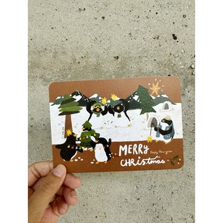 企鵝的聖誕派對聖誕明信片2入組，簡約風聖誕卡片，傳遞溫馨祝福, 明信片+卡奇信封（各2入）, 1個