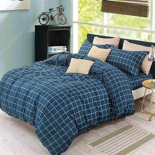 HOFY 台灣製吸濕排汗床包組 藍色格紋床包 瓦度M251