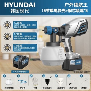 韓國現代電動噴漆槍高霧化油漆噴槍乳膠漆家用小型鋰電噴漆神器, 1個, 【鋰電款】15節一電一充+銅芯嘴*3