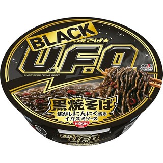 닛신 야키소바 BLACK U.F.O. 쿠로야키소바 구운 마늘 향이 나는 오징어채 소스 닛신식품 컵라면 100g×12개, 12개