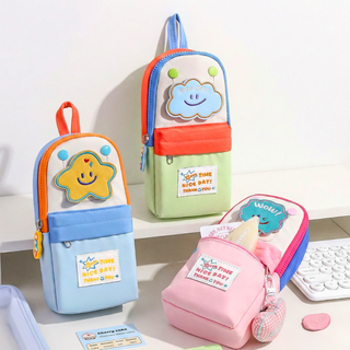 소풍일상 학생 캐릭터 넉넉수납 천 필통, 1개, 블루