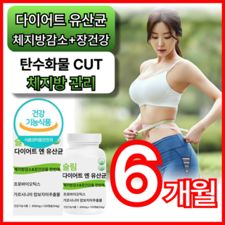 다이어트유산균 슬림다이어트 모유유래 유산균 식약처인증 다이어트 유산균 락토바실러스 가세리 가르시니아 휘게라이프 급찐급빠 홈쇼핑, 6개, 120정
