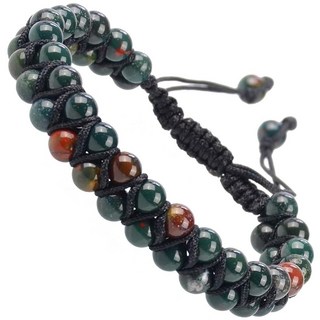 MASSIVE BEADS 이중 레이어 천연 차크라 힐링 파워 크리스탈 마크라메 팔찌 요가 스톤 비즈 원석 명상 릴렉스 불안 뱅글 유니 여성 남성용 4mm, 블러드스톤_6mm