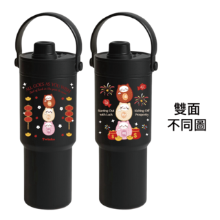 Twinko 招財好運系列陶瓷保溫杯 735ml, 福氣滿分達摩喵, 黑色, 1個