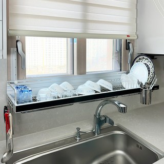 창문형 식기건조대 세로거치형 1단 싱크선반 1200 스텐304 연마제없는 무타공 뉴해피, 1개, 거치대/19mm