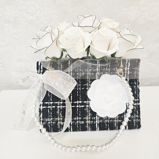 낭만의 숲 핸드백 꽃바구니 꽃다발 비누꽃+쇼핑백, 블랙