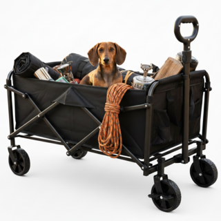 Roomxyd 대형 캠핑 웨건 수레 접이식 폴딩 카트+브레이크 저장 공간 100L, 블랙, 1개