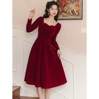 섹시 레드 2부 드레스 원피스 브라이덜 샤워 홀복 신부 벨벳