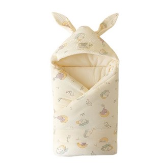 月亮小象 嬰兒連帽包巾 純棉三層保暖防風抱被 90x90cm