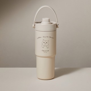 Oops your life 胖虎珍珠奶茶吸管杯 - 大象杯手提保溫冰霸杯, 拿鐵棕, 1個