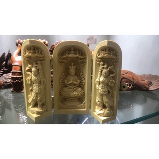 【熱銷新品】黃楊木雕刻家居擺件 中式擺件 隨身佛龕 佛像 觀音 菩薩 三清三開盒 清水祖師 三寶如來 木雕佛像, 千手觀音