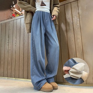 편안한42 예쁜 여성 기모 청바지 겨울 와이드 데님 팬츠