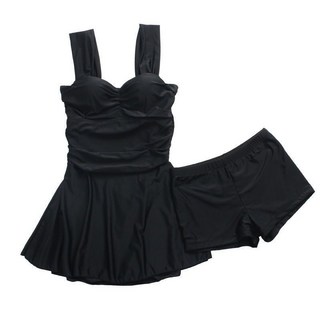 連體裙式泳衣 溫泉適用 顯瘦設計, 黑色唯2816,XL