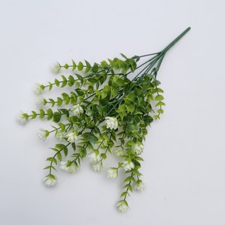 【Sunday】茶花仿真花假花綠植尤加利 仿真玫瑰花綠色植物花束 塑膠花家居裝飾, 米白, 1個